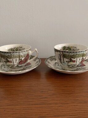 Vintage "The Ice House" Cups Saucers England Set of 2 !! BEAUTIFUL LQQK!!